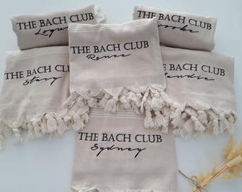 Asciugamano da spiaggia personalizzato, telo da spiaggia personalizzato, 100% cotone turco biologico, regalo personalizzato, super morbido, asciugamano personalizzato in stile scripty