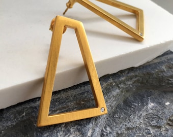 Gold statement earrings - Geometric earrings - Minimalist earrings - Anniversary gift - Gifts for mom - Gift for wife - Diamond earrings