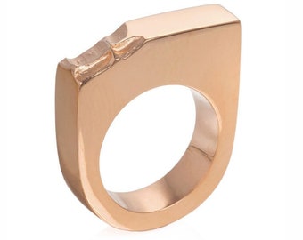 Rose gold ring with bite detail - Minimalist rose gold ring - Statement ring - Geometric rose gold ring