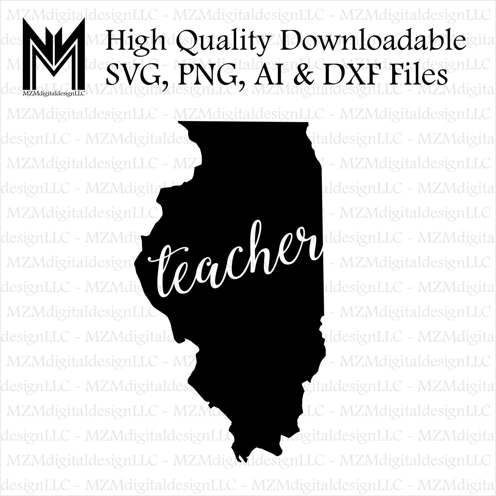 Illinois Teacher Svg Png Ai and Dxf Files for Commercial & Etsy