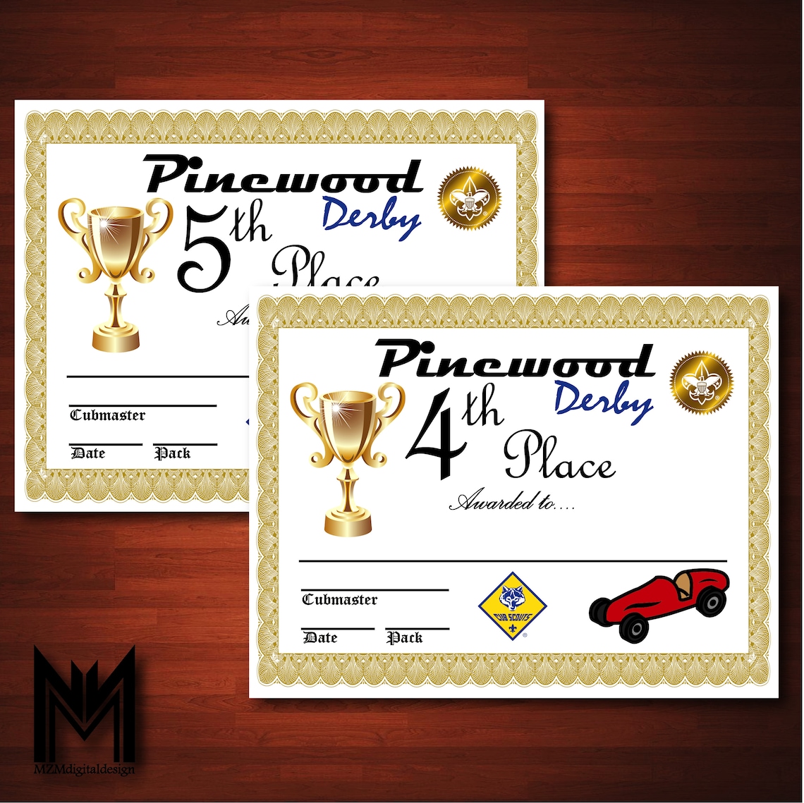 Printable Pinewood Derby Certificates 4th and 5th Place BSA Etsy