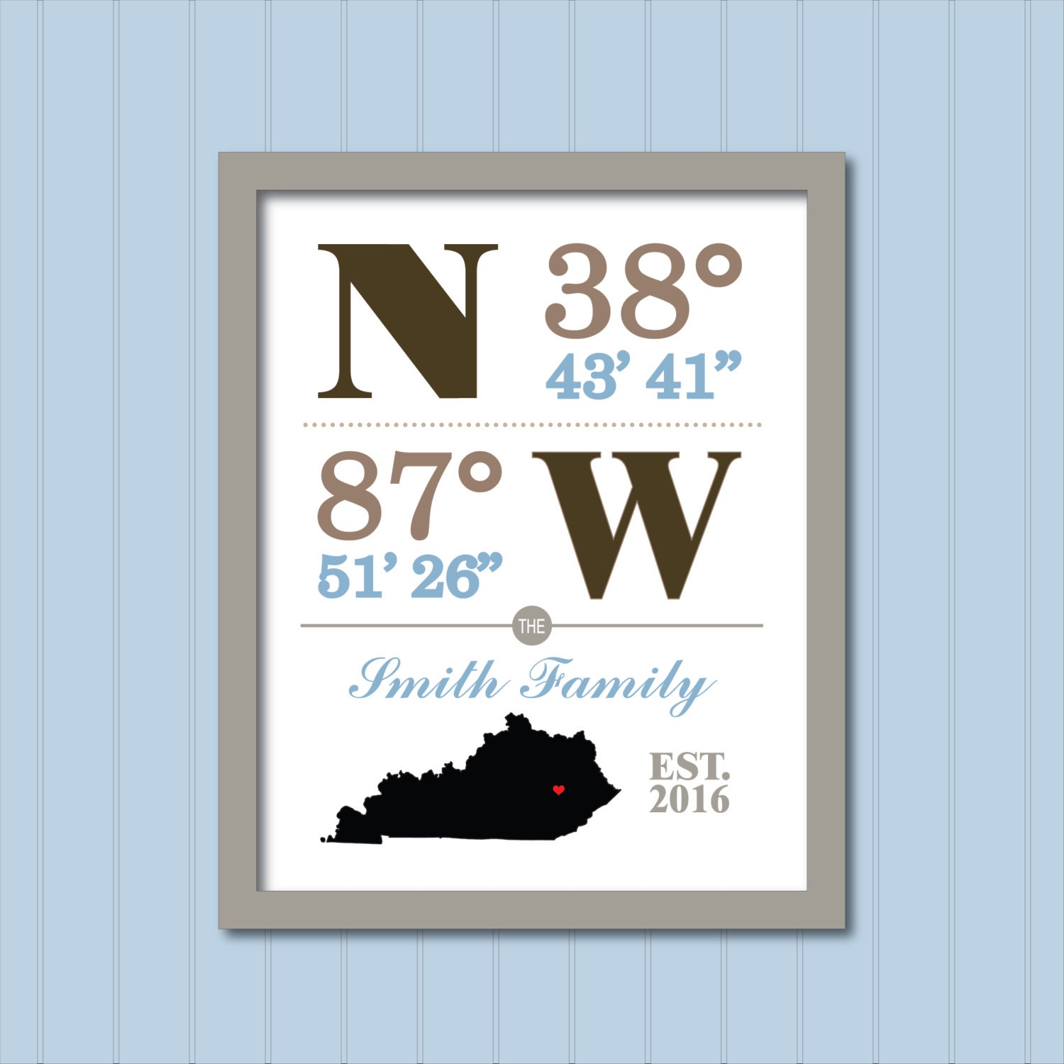 Personalized Family Home Coordinates Wall Art ANY State Etsy