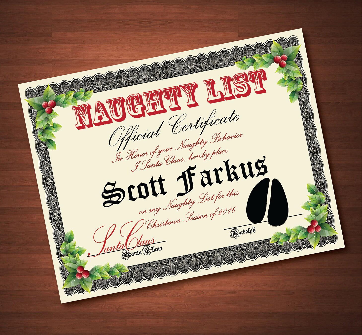 Custom Printable Naughty List Certificate Custom With Your Etsy