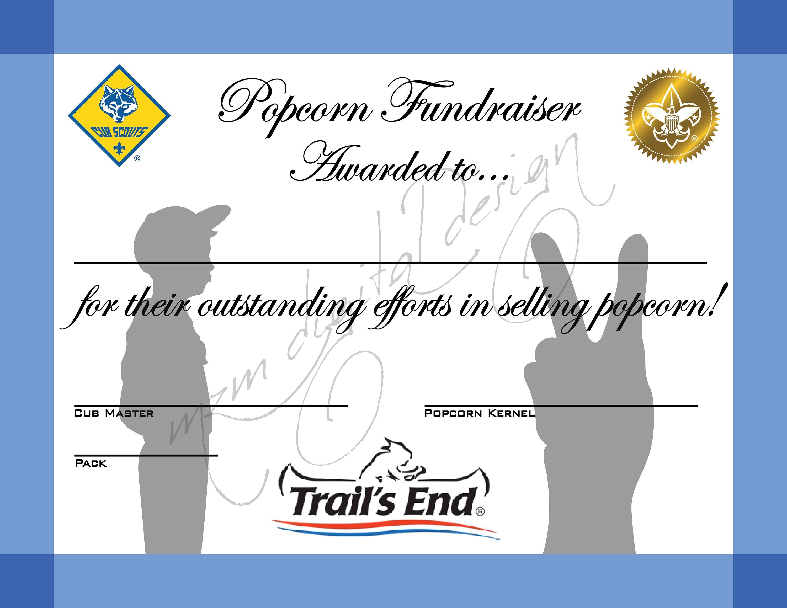 Popcorn Fundraiser Printable Certificate BSA Cub Scout Etsy