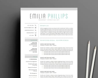 Resume Template 4 page | CV Template + Cover Letter for MS Word | Instant Digital Download | The "Aqua"