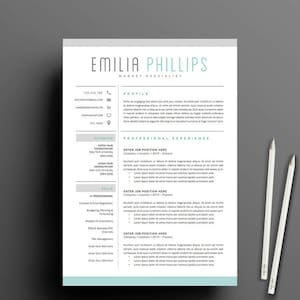 Resume Template 4 page | CV Template + Cover Letter for MS Word | Instant Digital Download | The "Aqua"