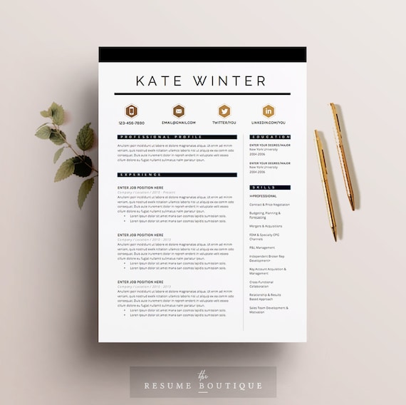 Resume Template 4 Pages CV Template Cover Letter for MS | Etsy