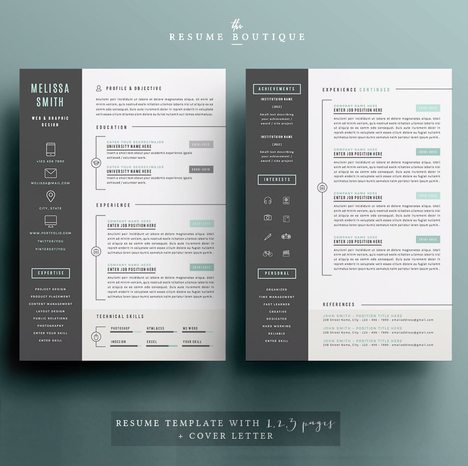 Resume Template 4 Pages | CV Template + Cover Letter for MS Word ...