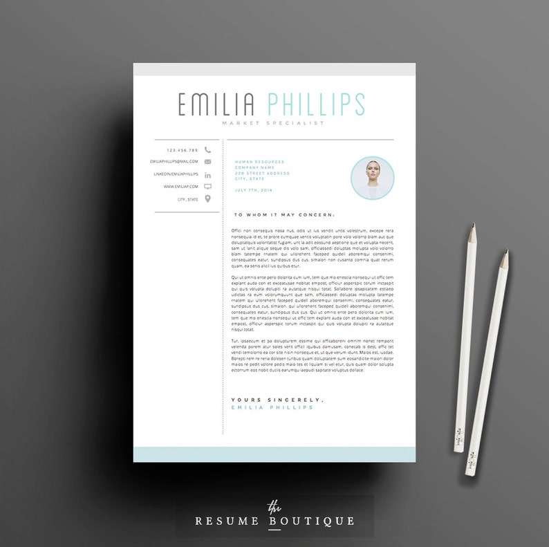 Resume Template 4 page CV Template Cover Letter for MS Word Instant Digital Download The Aqua image 3