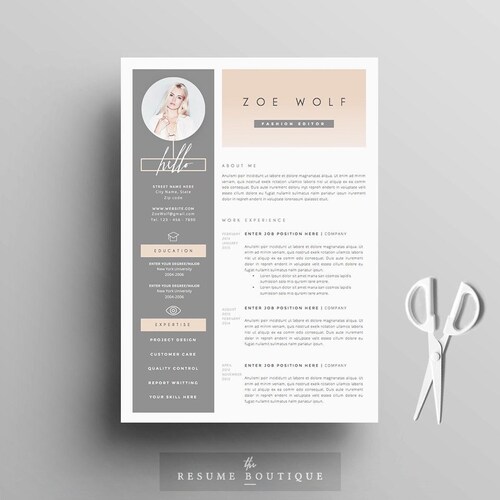 Plantilla de currículum y carta de presentación + Plantilla de referencias para Word / DIY imprimible 5 páginas / La "Dolce Vita" / Diseño profesional y creativo