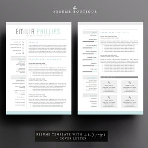 Resume Template 4 page CV Template Cover Letter for MS Word Instant Digital Download The Aqua image 2