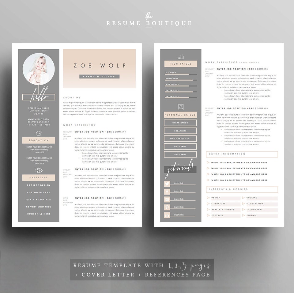 Resume Template and Cover Letter + References Template for Word | DIY ...