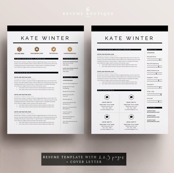 Pages Resume Templates Not In resume template 4 pages cv template cover letter for ms etsy Pages Resume Templates Not In resume template 4 pages cv template cover letter for ms etsy