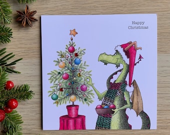 Hand-Finished Cute Dragon Christmas Card