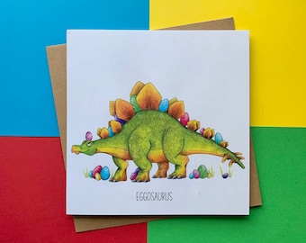 Hand Finished Eggosaurus Dinosaur Easter Card