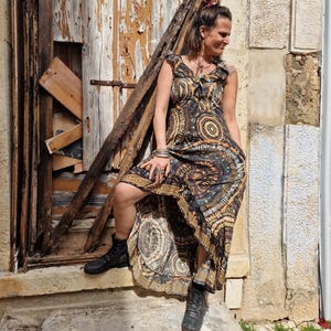 chinese dress ladies Ian Peters Earth Tone Printed Maxi Dress