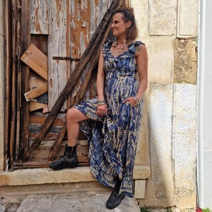 Silk Tribal Ocean Tones Maxi Dress Women | Ethnic Off Shoulder Dress Ruffle | Asymmetric Boho Dress Mandala Print | Luxury Statement Dress