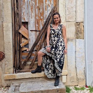 Silk Tribal Black White Maxi Dress Women | Ethnic Off Shoulder Dress Ruffle | Asymmetric Boho Dress Mandala Print | Luxury Statement Dress