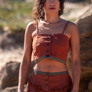 Corset Crop Top Women | Ethnic Boho Cotton Top Coconut Buttons | Structured Cami Crop Top | Artisan Festival Top | Ethnic Top Festival