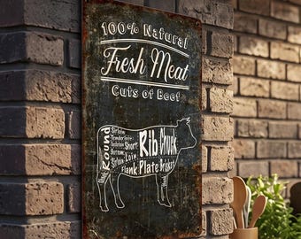 Beef Cuts Metal Sign Dinning Cafe Plaque Outdoor Kitchen Decor Chef Dad Gift