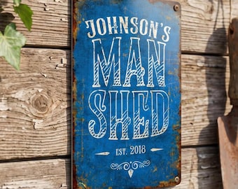 Custom Man Shed Metal Sign Personalized Aluminum Backyard Workshop Decor Gift for Dad