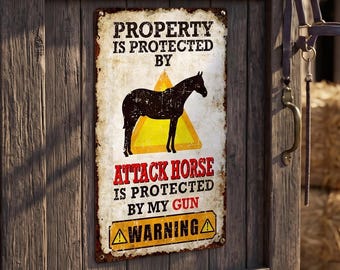 Metal Farmhouse Horse Beware Sign Warning Plaque Outdoor Barn Decor Horse Lover Gift