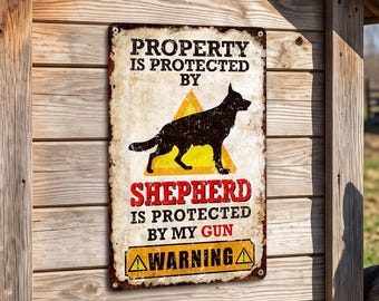 Metal Sign Shepherd Dog Warning Plaque Home Beware Outdoor Yard Decor Gift