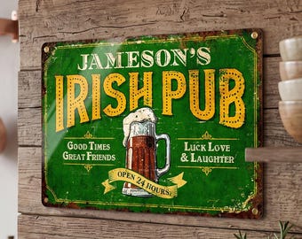 Personalized Irish Pub Metal Sign, Custom Outdoor Vintage Aluminum Home Bar Decor Gift