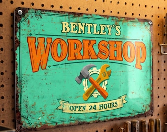 Personalized Workshop Metal Sign Custom Vintage Aluminum Garage Decor Gift for Mechanic