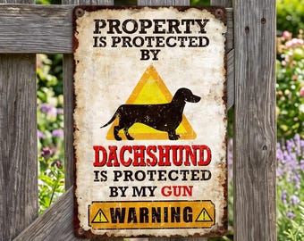 Dachshund Warning Metal Sign Property Beware Plaque Outdoor Yard Decor Dog Mom Gift