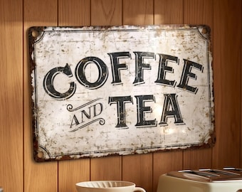 Vintage Coffee Bar Metal Sign Aluminum Tea Station Wall Decor for Kitchen and Pantry