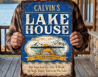 Personalized Lake House Metal Sign Custom Outdoor Vintage Aluminum Cabin Decor