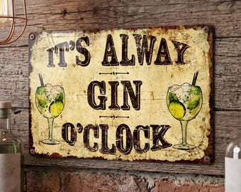 Personalized Gin Bar Metal Sign, Custom Outdoor Vintage Aluminum Home Pub Decor
