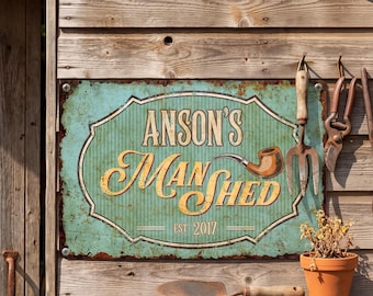 Personalized Metal Sign Custom Man Shed Workshop Plaque Outdoor Garden Decor Dad Husband Gift