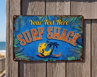 Personalized Metal Sign Custom Surf Shack Beach House Decor Patio Pool Bar Housewarming Gift