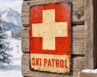 Retro Ski Patrol Sign Aluminum Outdoor Rustic Cabin Bar Decor Man Cave Gifts