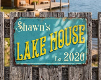 Personalized Lake House Metal Sign, Custom Aluminum Cabin Outdoor Decor Gift