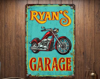 Personalized Metal Sign Custom Motorcycle Garage Decor Man Cave Workshop Biker Gift