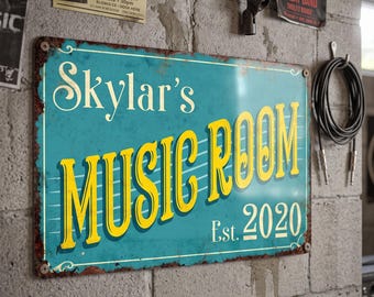 Personalized Music Room Metal Sign, Custom Vintage Studio Aluminum Decor Gift