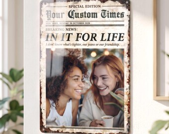 Custom Newspaper Photo Printed Metal Sign Vintage Wall Decor for Anniversary or Birthday Gift