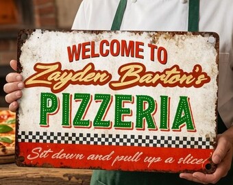 Custom Pizzeria Metal Sign for Outdoor Vintage Aluminum Italian Kitchen Wall Decor Gift