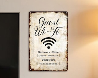 Personalized Guest Wi-Fi Metal Sign, Custom Vintage Aluminum Airbnb Room Decor