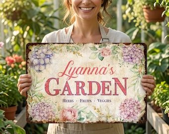 Personalized Floral Garden Metal Sign, Custom Outdoor Vintage Aluminum Botanical Wall Decor