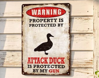 Attack Duck Warning Metal Sign Funny Farmhouse Outdoor Yard Porch Wall Decor