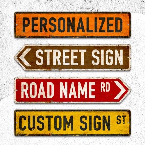 Personalisiertes Straßenschild, Pfeil nach links oder rechts Pfeil Benutzerdefiniertes Straßenschild, Ihr eigenes Straßenschild mit Ihrem Namen oder Ihrer Nachricht, rustikal und Vintage-Stil