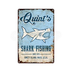 Quint&#39;s Shark, Warning Sign, Jaw, Wall Decor, Gifts, Metal Sign