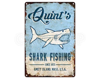 Quint&#39;s Shark, Warning Sign, Jaw, Wall Decor, Gifts, Metal Sign