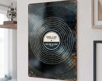 Custom Song Lyrics Vinyl Record Metal Sign for Aluminum Wedding Decor Personalized Anniversary Gift