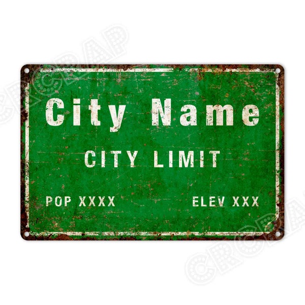 City Limits Sign, Custom Metal Sign, Personalised Gifts, Population, Elevation, Travel, Rustic Home Decor