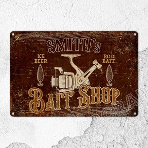 Personalized Bait Shop Metal Sign: Rustic Fishing Decor